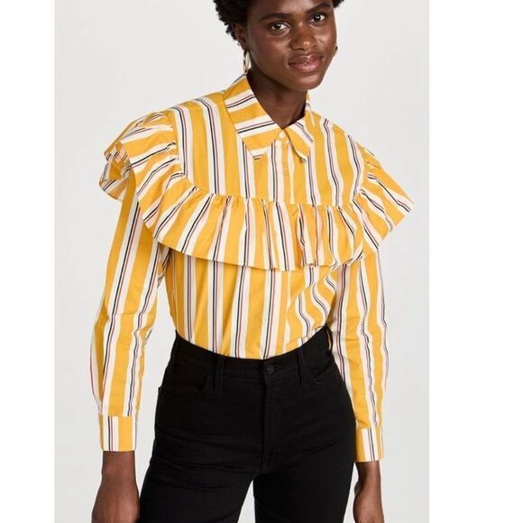 Clare V. Charlotte Blouse in Marigold Multi Awning Pinstripe NWOT C29 - Picture 1 of 9